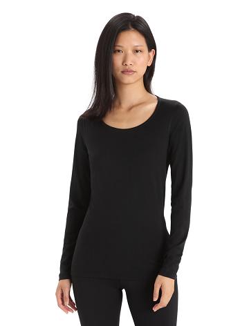 Dámské Base Layers Icebreaker Merino 200 Oasis Long Sleeve Scoop Neck Thermal Top Černé | CZ 1070SGLO